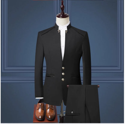 (Jacket+Pants) Men Fashion Simple Wedding Suit Black / Blue / Wine Red 2025 Homme Stand up Collar Business Social Dress 2Piece