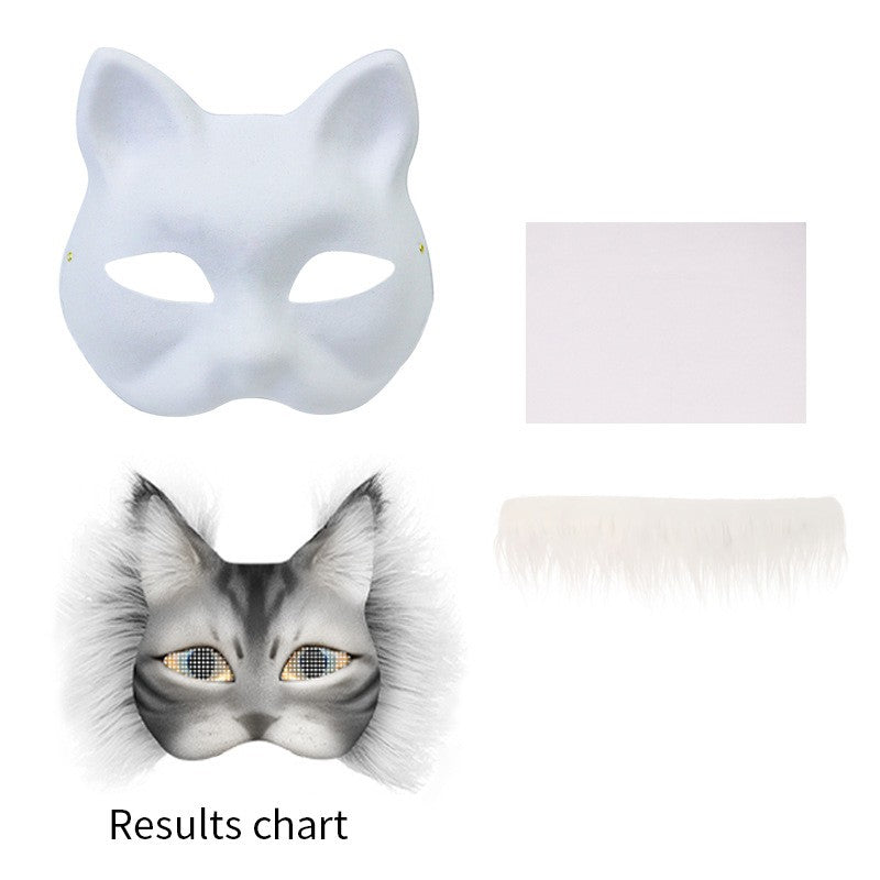 DIY White Pulp Mask Kit Fun Therians Mask Fox Cat Mask Children's Handmade Graffiti Half Face Mask for Masquerade Cosplay Party