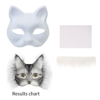 DIY White Pulp Mask Kit Fun Therians Mask Fox Cat Mask Children's Handmade Graffiti Half Face Mask for Masquerade Cosplay Party