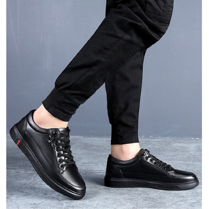 Spring Autumn Genuine Leather Shoes Men Footwear Soft Cowhide Casual Flat Brand Pure Black