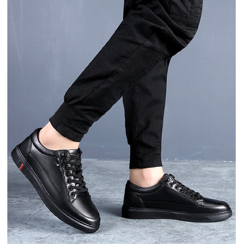 Spring Autumn Genuine Leather Shoes Men Footwear Soft Cowhide Casual Flat Brand Pure Black