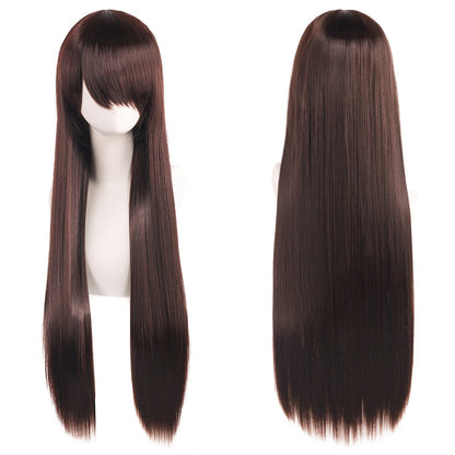 80cm Long Synthetic White Purple Cosplay Wigs Green Hair Straight Silver Wig Pink Hairpiece Lolita Wig with Bangs