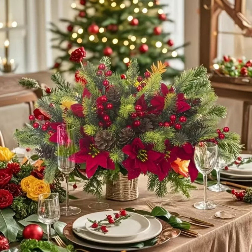 Artificial Flowers Maintenance-Free Christmas Bouquet Red Berry Decoration Festive Holiday Artificial Flowers For Festive Home