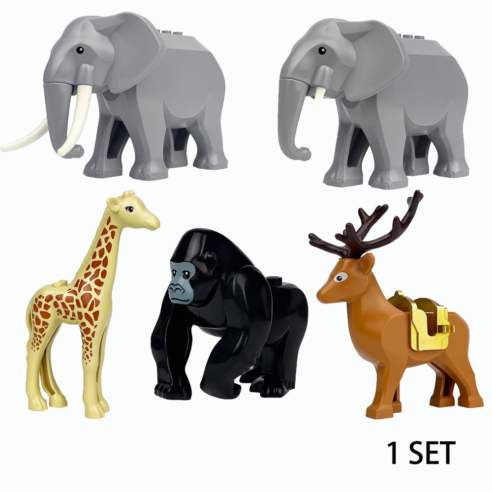 MOC Zoo Animal Building Block Accessories Set  Elephants Camel Deer Medieval Wolves Dinosaur Bricks Tyrannosaurus Model Toy