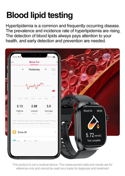 Smartwatch 2025 Novo ECG Chamada BT Feminino Frequência Cardíaca Lipídios Sanguíneos Ácido Úrico Saúde Monitores AI Voz 650mAh Esportivo
