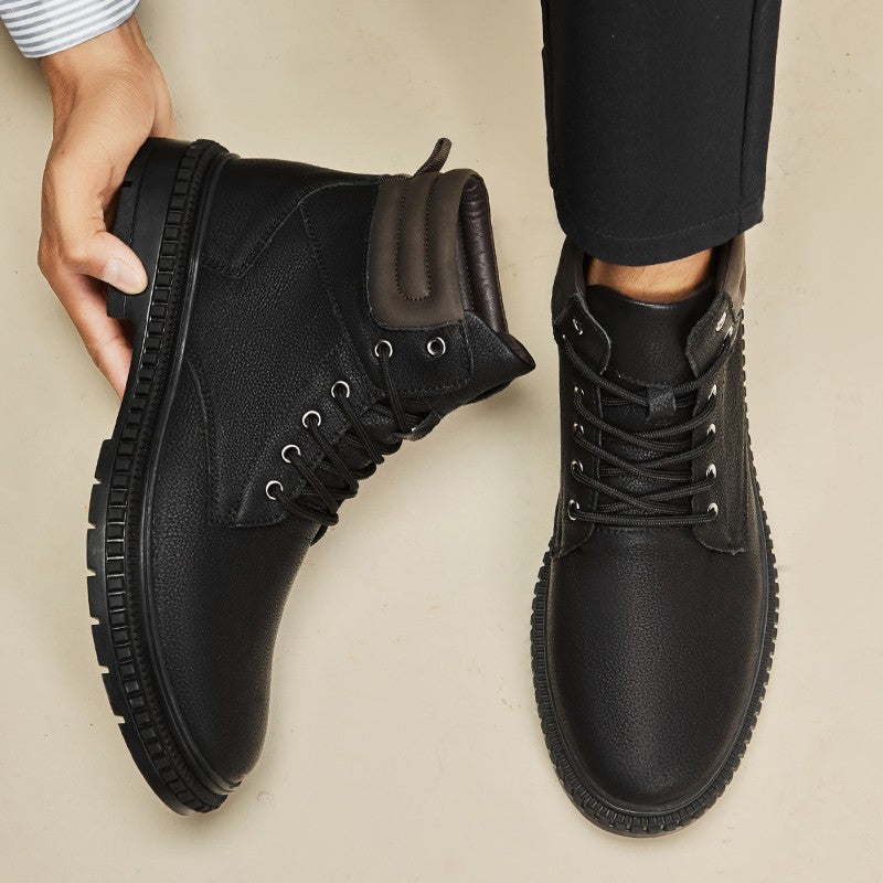 Italian Men's Handmade Genuine Leather Boots Outdoor Antiskid Motorcycle Boot Fashion Thick Bottom Lace-Up Boots Walking Shoes