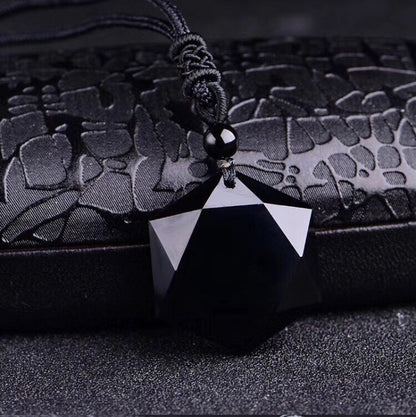 Colar com Pingente de Obsidiana Preta Nova Moda Pingente Estrela de Obsidiana Joias de Cristal da Sorte com Corda Grátis Dropshipping
