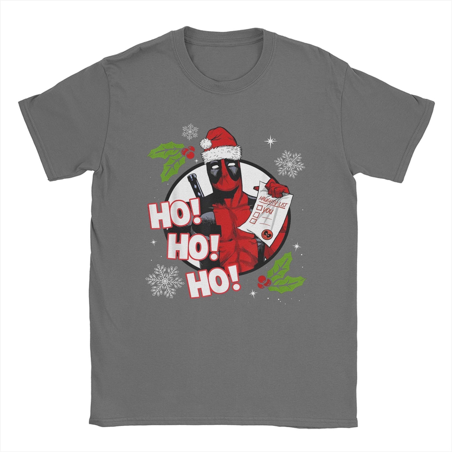 Men's Deadpool Santa Naughty List Christmas Graphic T Shirts HO! 100% Cotton Tops Novelty Short Sleeve O Neck Tees Gift T-Shirt