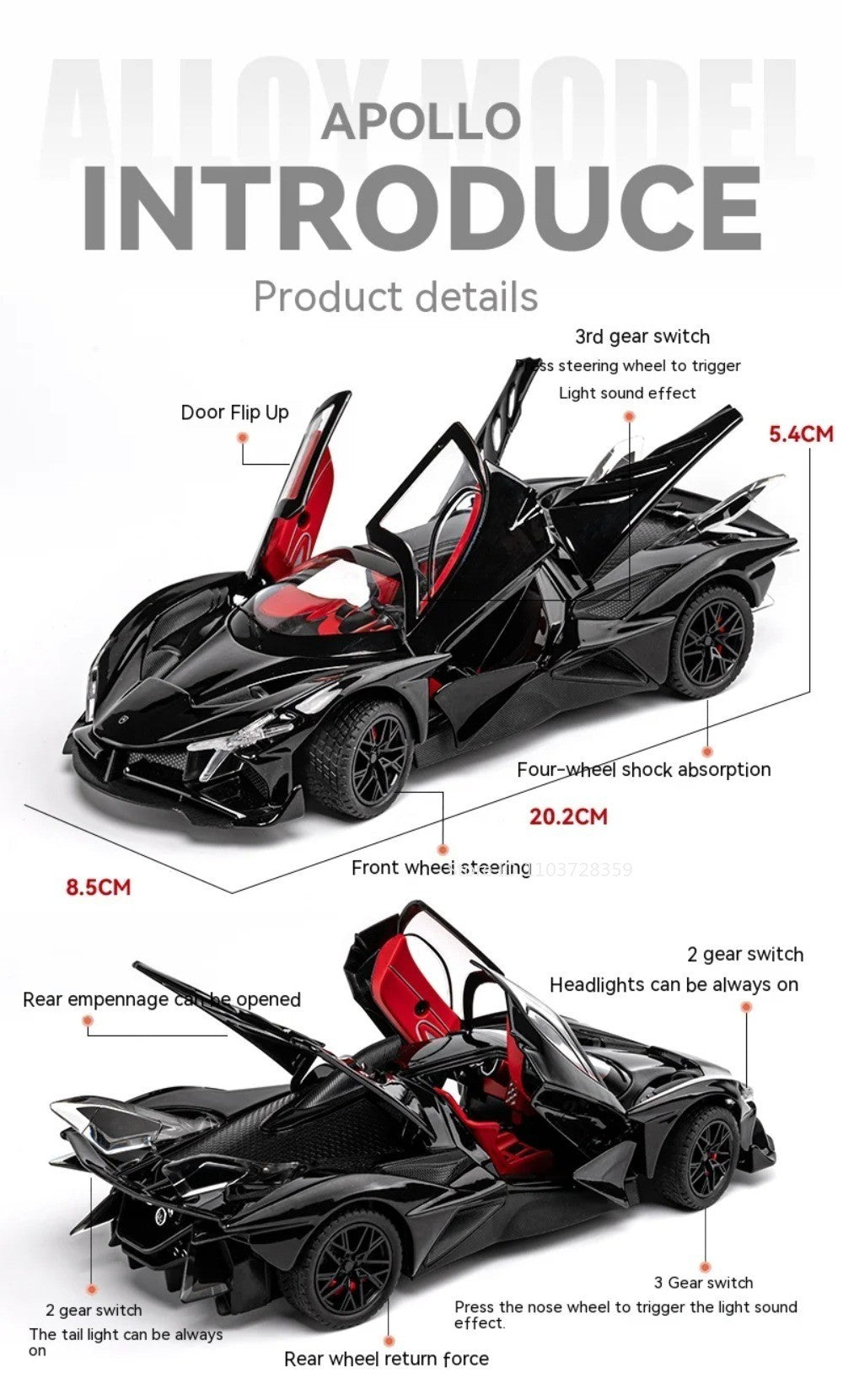 1:24 Apollo EVO Miniatura Carro Esportivo de Brinquedo Liga Fundido Som Luz Portas Abertas Fricção Supercarro Presentes para Crianças