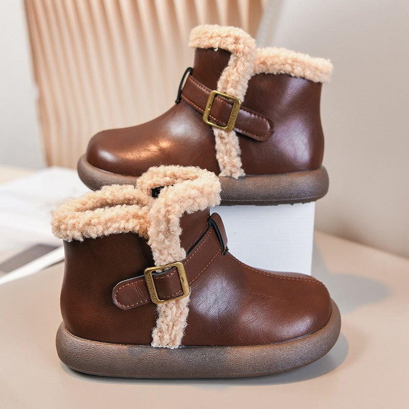 Winter Fur Boots For Children 2025 Trend Fashion Boy's Girl's Plush Snow Boots Anti-slippery Teenager Kid's Padded Boots Cotton