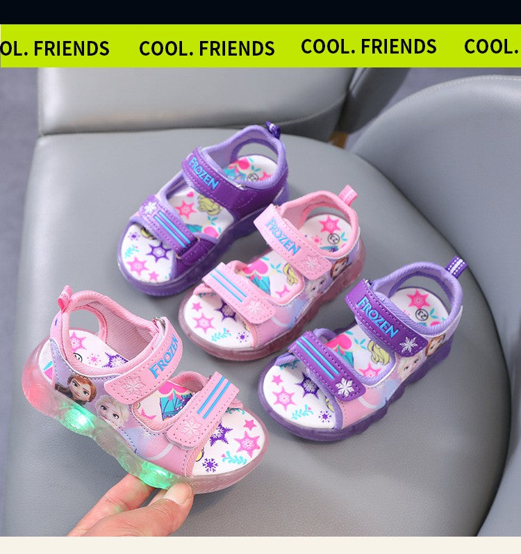 Disney Boys Girls Frozen Elsa Princess Led Light Up Luminous Sports Sandals Summer Kids Sandals Non-slip Toddler Shoes