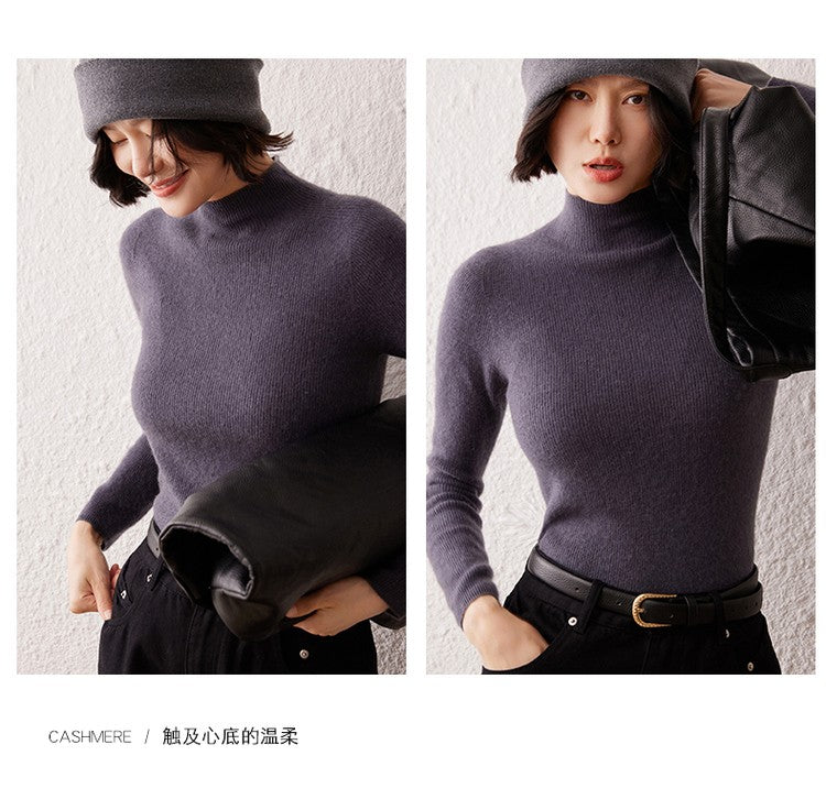 New women's sweater 100% pure cashmere high neck knitted pullover Korean version slim fit hot selling fashionable sweater