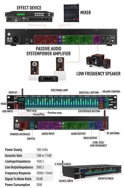 EQ31SUB Digital Equalizer 31 Stage Tuner Professional Stage Performance Noise Reduction Audio Processing