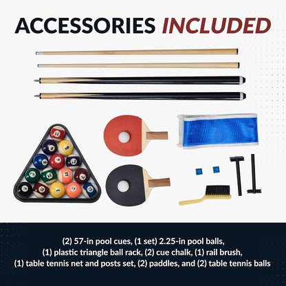 7 Foot Dining Pool Table Combo with Game Accessories 2 Benches Multifunctional Billiards Table with Ping Pong Dining Top Light