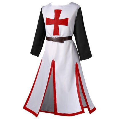 2025 Euro-American Halloween Medieval Knights Templar Cos Robe with Belt with Men & Women,Ball Party Performance Costume Unisex