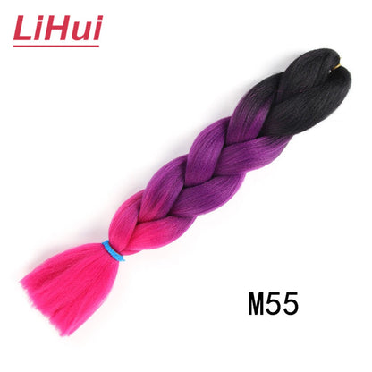 Cabelo Sintético Trança Jumbo 24 Polegadas Ombre Jumbo Extensão de Cabelo para Mulheres Tranças DIY Roxo Rosa Amarelo Cinza Lihu