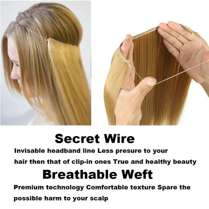 Extensão de cabelo com fio invisível (40cm 50cm 60cm) cabelo liso cabelo encaracolado uso diário adequado para todas as mulheres