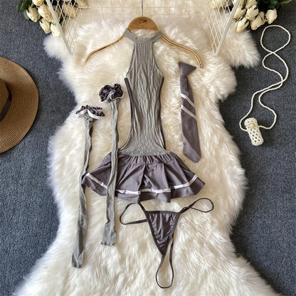 Bunny Complete Maid Cosplay Costume Set Ruffle Cosplay Vacation Halloween Outfit Halter Dress Set Outfit Costume Play Occasions
