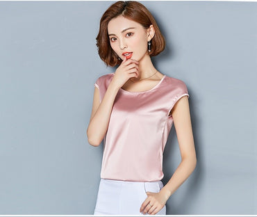 Sexy Silk vest women sleeveless top summer Solid color blouse shirt plus size S-4XL