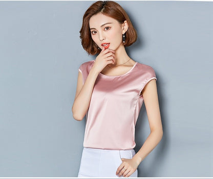 Sexy Silk vest women sleeveless top summer Solid color blouse shirt plus size S-4XL