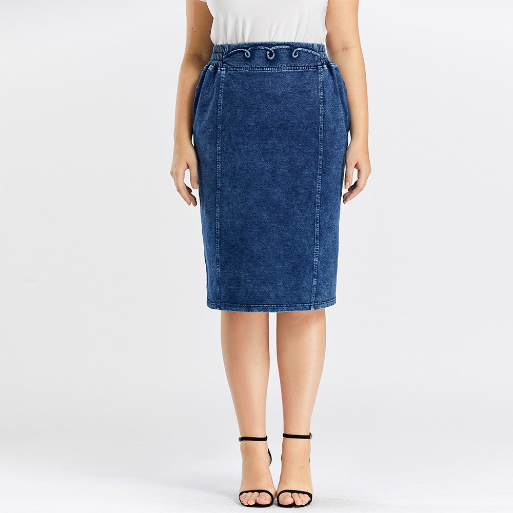 Women Plus Size Knitted Spring And Autumn Denim Fashion Skirt