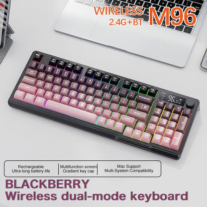 Teclado Gamer Sem Fio M96 Bluetooth FREEWOLF com Tela, Tela Eletrônica, Conexão Multi-Dispositivo, Ergonomia Gamer