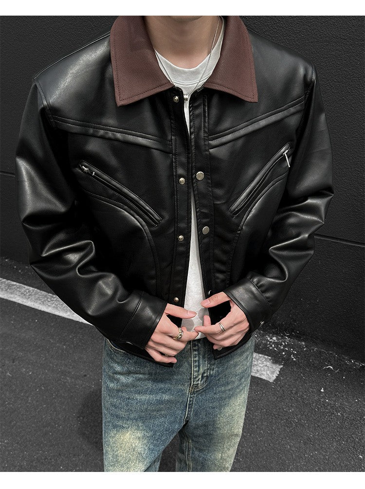 Mens Leather Jacket Biker Jacket PU Leather 2025 New Windproof Stand Collar Single Breasted Short Coat Slim Fit Mens Jacket