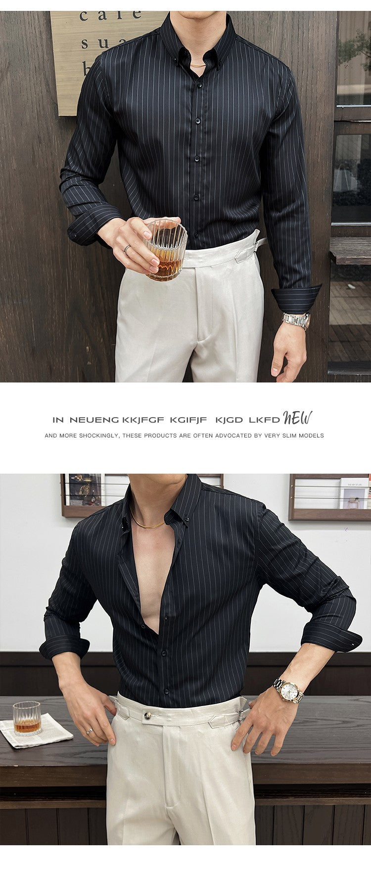Striped Shirts for Men High-quality 2025 Autumn New Solid Business Casual Long Sleeved Elastic Slim Fit Dress Shirt Men Clothing