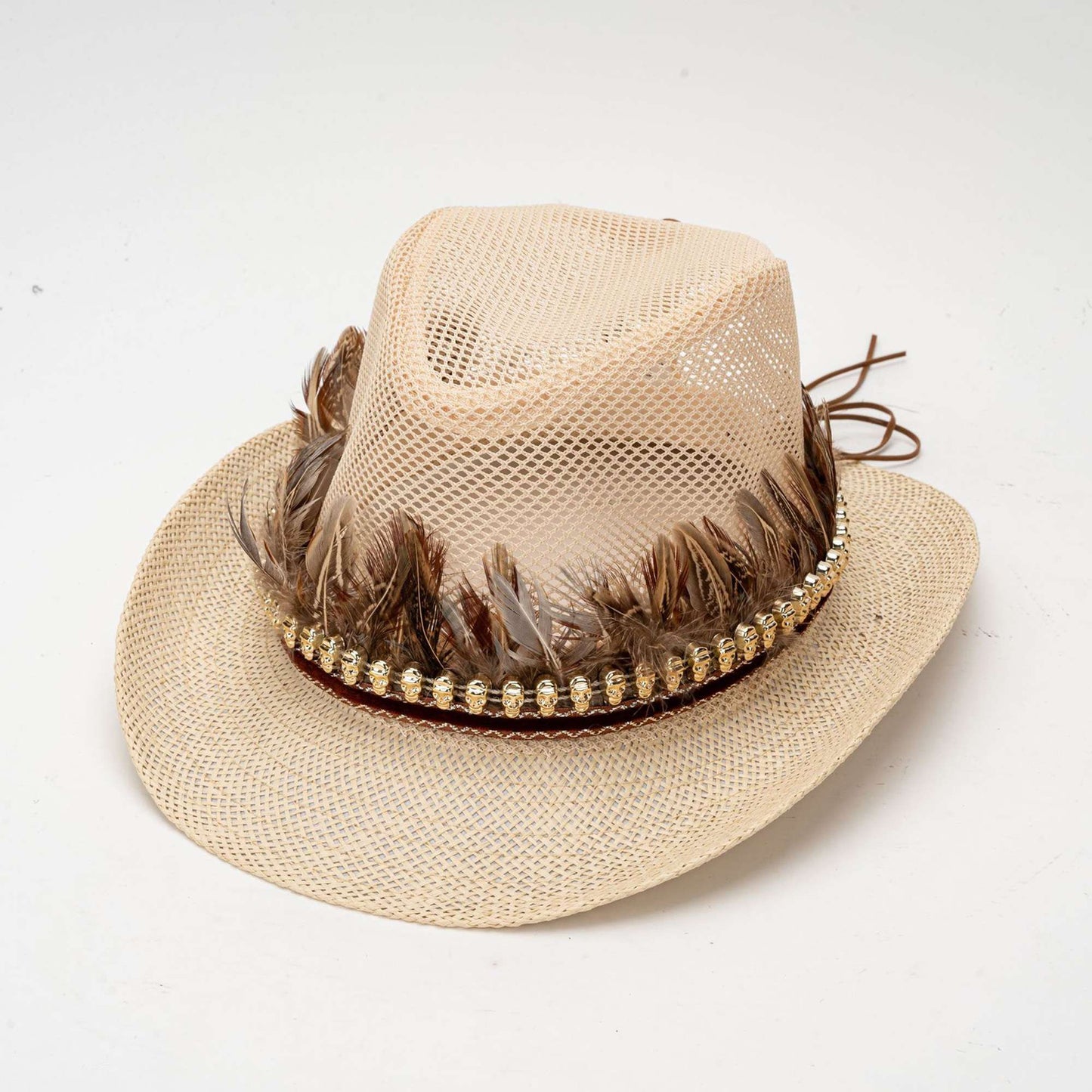 Vintage Style Women Men Feather Hat Elegant Mesh Wide Brim Sun Hat for Casual Party and Outdoor Events