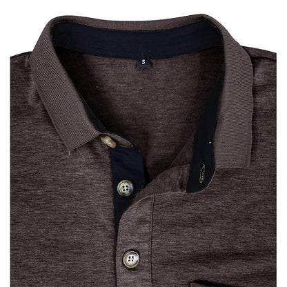 Spring Trend Men's Long Sleeve Casual Tshirt Solid Lapel Button Up Pullover Tops Autumn Turn Down Collar Bottoming Polo Shirt
