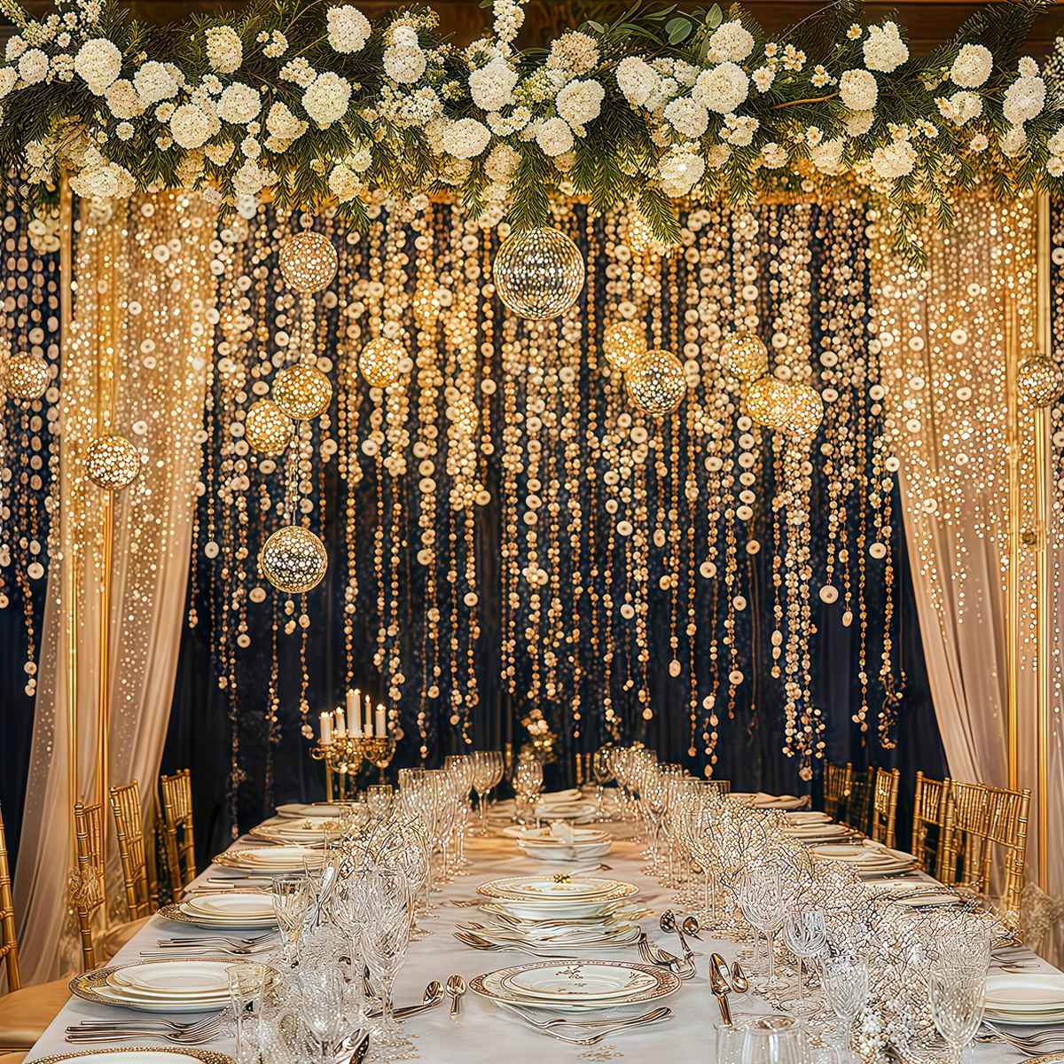 Shimmer Golden Sequin Curtain Backdrop Sparkly Glitter Hanging Decorations for Weddings Party Porch Decor & Holiday Celebrations