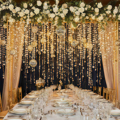 Shimmer Golden Sequin Curtain Backdrop Sparkly Glitter Hanging Decorations for Weddings Party Porch Decor & Holiday Celebrations