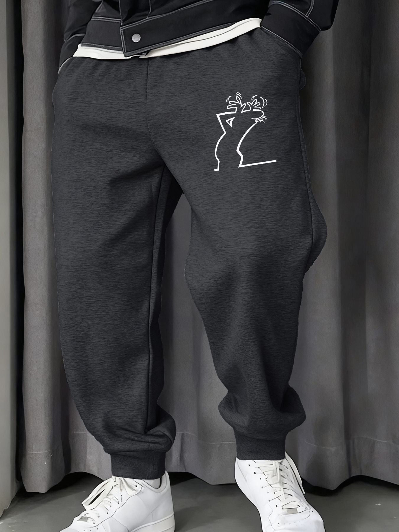 Make Provocative Expressions Printing Man's Sweatpants Y2K Elastic Waist Pants Casual Drawstring Pant Fashion Warm Britches