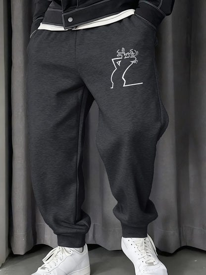 Make Provocative Expressions Printing Man's Sweatpants Y2K Elastic Waist Pants Casual Drawstring Pant Fashion Warm Britches