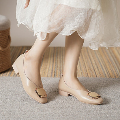 Woman Summer Casual Square Toe Cute Metal Mary Janes Buckle Ballerina Flats Female Bling Elegant Low Heeled Soft Soled Shoes