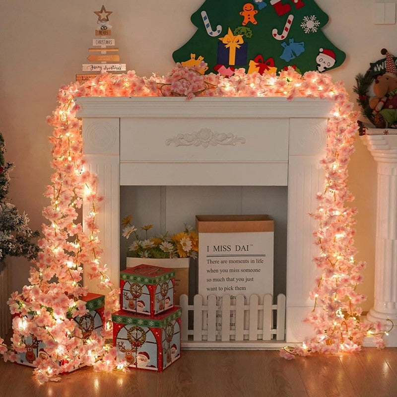 1Pcs Artificial Flowers Pink Cherry Blossom Vine 180CM LED Lights Garland for Home Decor Wedding Decoration DIY Party Supplies