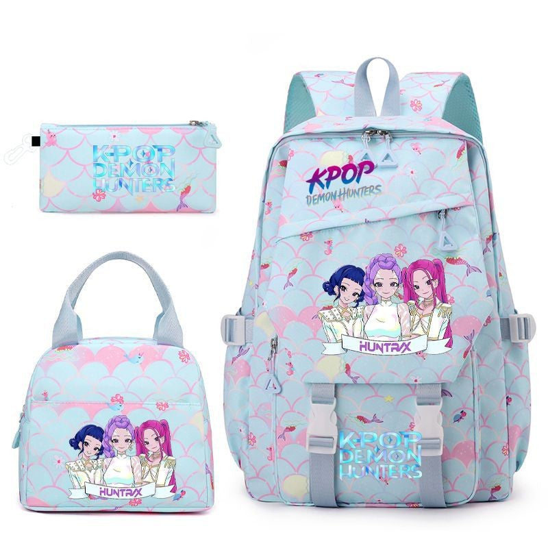 3pçs Mochilas K-pop Demon Hunters Desenho Animado Anime Escolar com Lancheira Mochilas Infantis Impermeáveis Presentes para Aluno