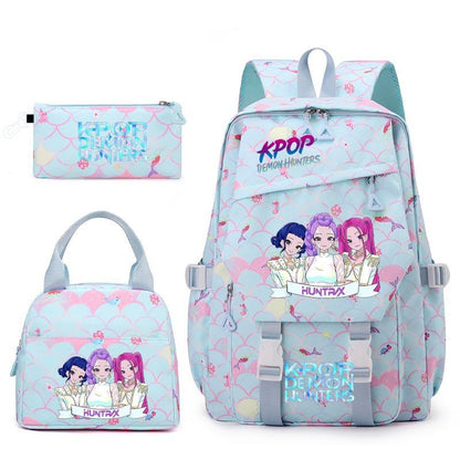 3pçs Mochilas K-pop Demon Hunters Desenho Animado Anime Escolar com Lancheira Mochilas Infantis Impermeáveis Presentes para Aluno