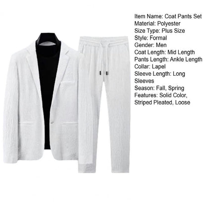 Men Two piece Suit Striped Pleated Men Pants Set Pleated Drawstring Loose Lapel Pockets Thin Formal Business Men Set