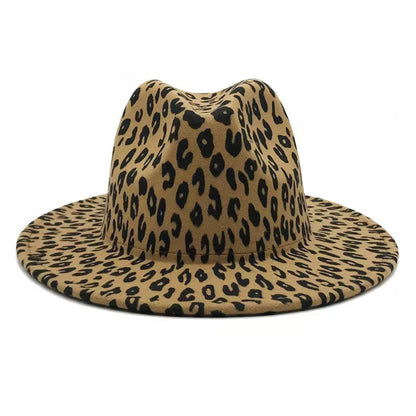 2024 winter fedora hats for women fashion Flat wide Brim Panama Wool Felt Jazz Fedora Hats for men Leopard goth top wedding Hat