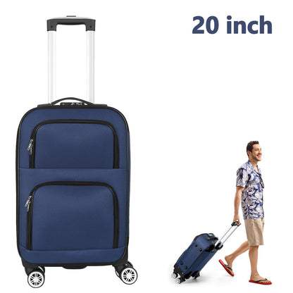 Mala de viagem leve de 20 polegadas com bordas macias e rodas giratórias, mala de tecido Oxford com pequena diagonal de tecido