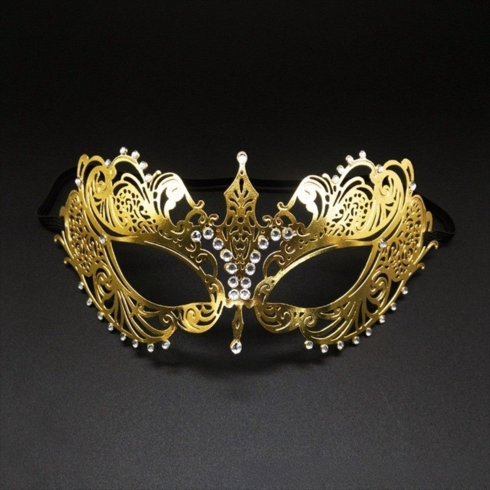 New Vintage Half Face Mask Lace Metal Elastic Bands Masquerade Party Mask Hollowed-out Diamond Inlaid Princess Mask