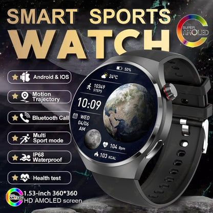 2025 New Watch 4 GT Series Smart Watch Men AMOLED Screen Heart Rate Health Monitoring Bluetooth Call Business Smartwatch Man