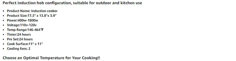 Leconchef Induction Cooktop Commercial Countertop Induction Cooker Electric Burner 10 Power&Temperature, Timer&Preset