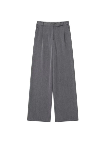 TRZA Women Fashion With Darts Front Pockets Wide Leg Pants Vintage High Waist Zi