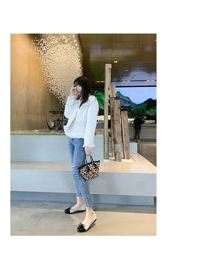 Comfortable Leather Version Flat Bottom Ballet Shoes Women's Slip-On French Butterfly Knot Versatile Easy Wear Casual Flats