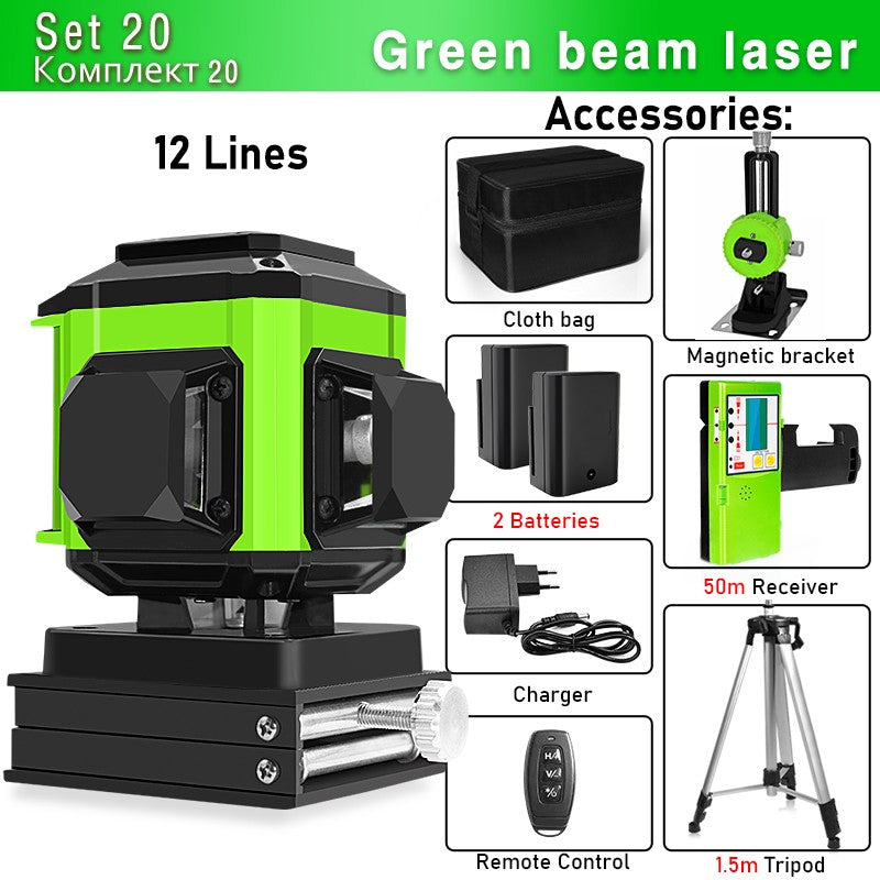 Nível a Laser Clubiona 16/12 Linhas linha verde Autonivelante 360 Horizontal e Vertical Nível a Laser de Feixe Verde Super Potente