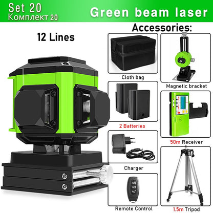 Nível a Laser Clubiona 16/12 Linhas linha verde Autonivelante 360 Horizontal e Vertical Nível a Laser de Feixe Verde Super Potente