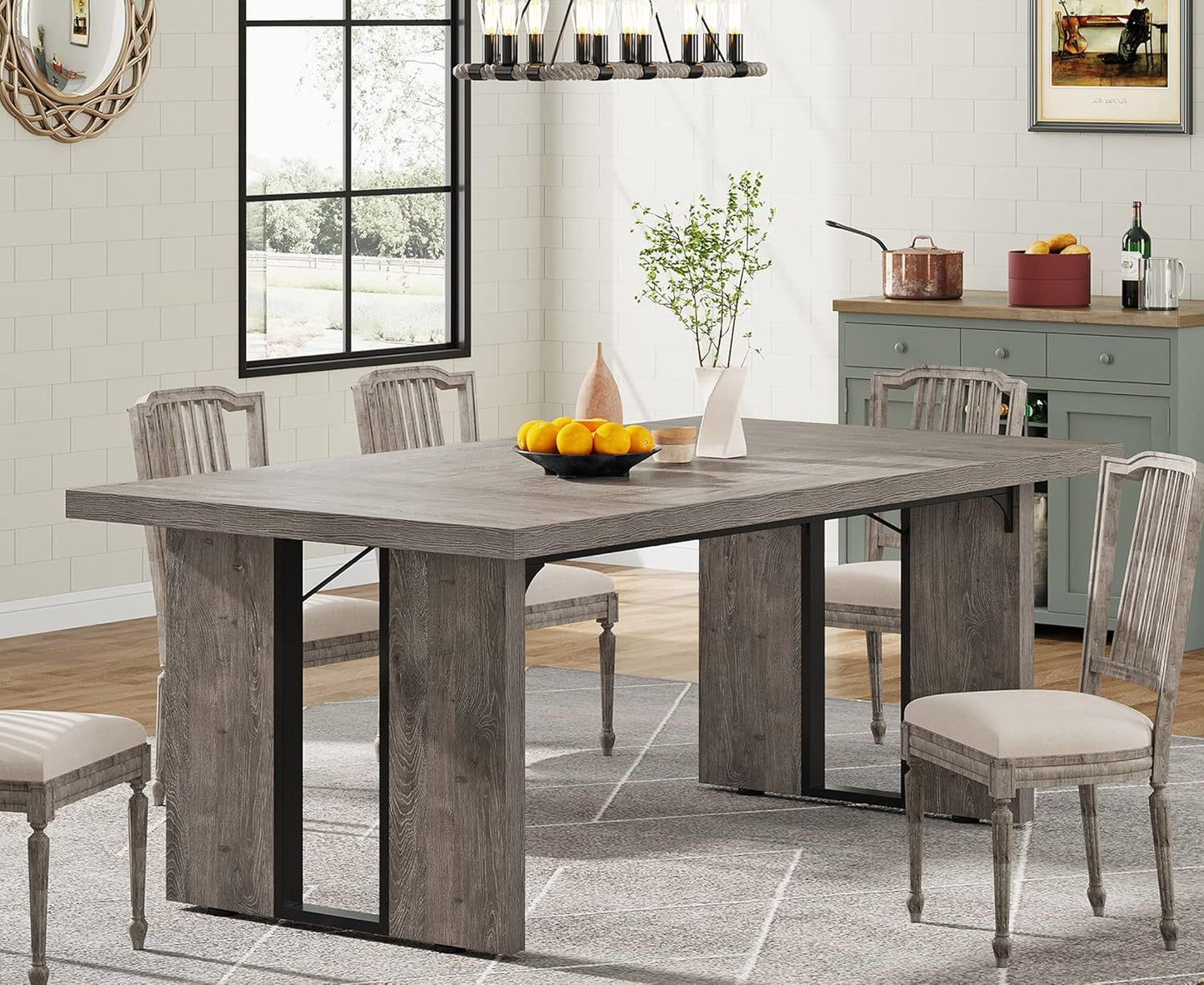 71" Large Dining Table for 6 to 8 People, Rustic Farmhouse Style Dinner Table, Rectangular Dining Table for Kitchen,