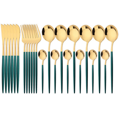 24Pcs Dinnerware Set Stainless Steel Tableware Knife Fork Tea Spoon Cutlery Set Multiple Colour Silverware Kitchen Flatware Set